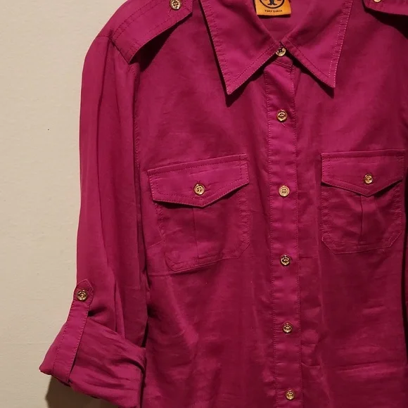 ❤️ TORY BURCH BRIGETTE FITTED BUTTON DOWN COTTON SHIRT / TOP IN MAGENTA, 6 - Picture 10 of 13